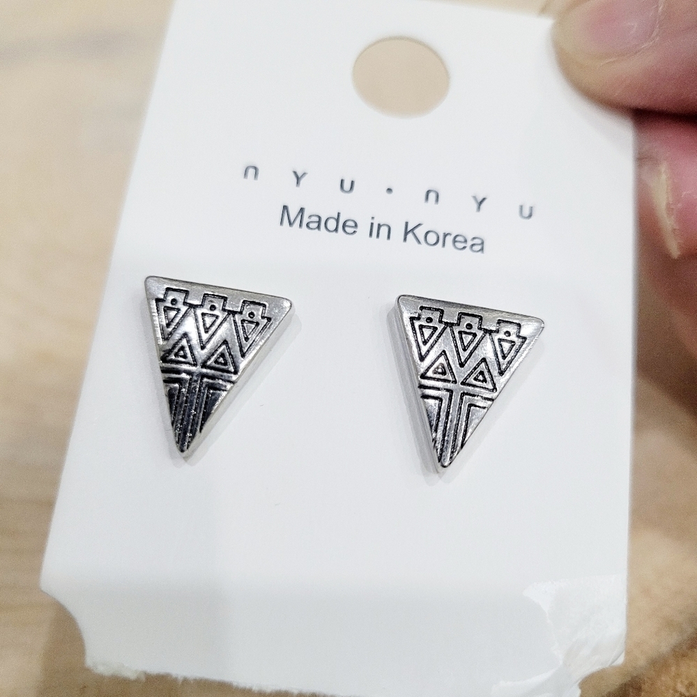 Brand New Boho Silver Triangle Stud Earrings